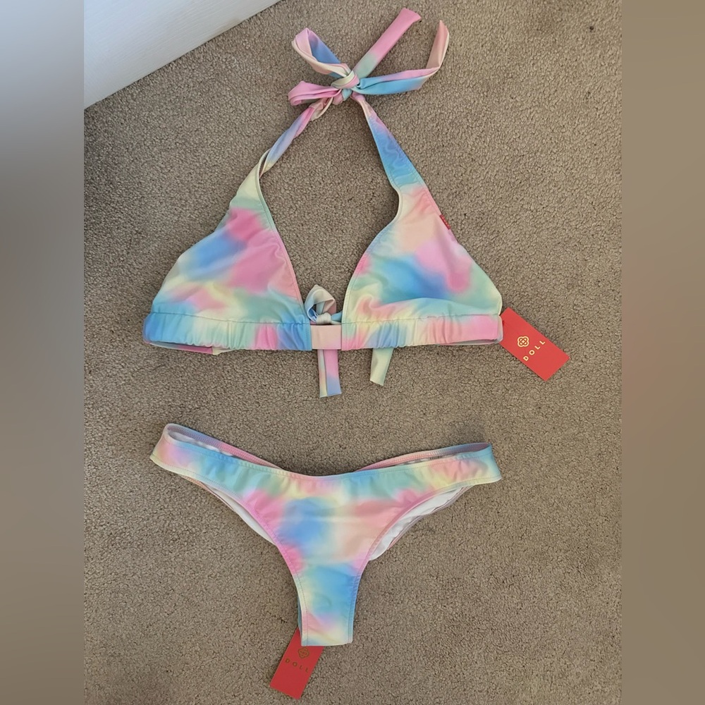 Pastel Tie-Dye Halter Bikini - Multicolor